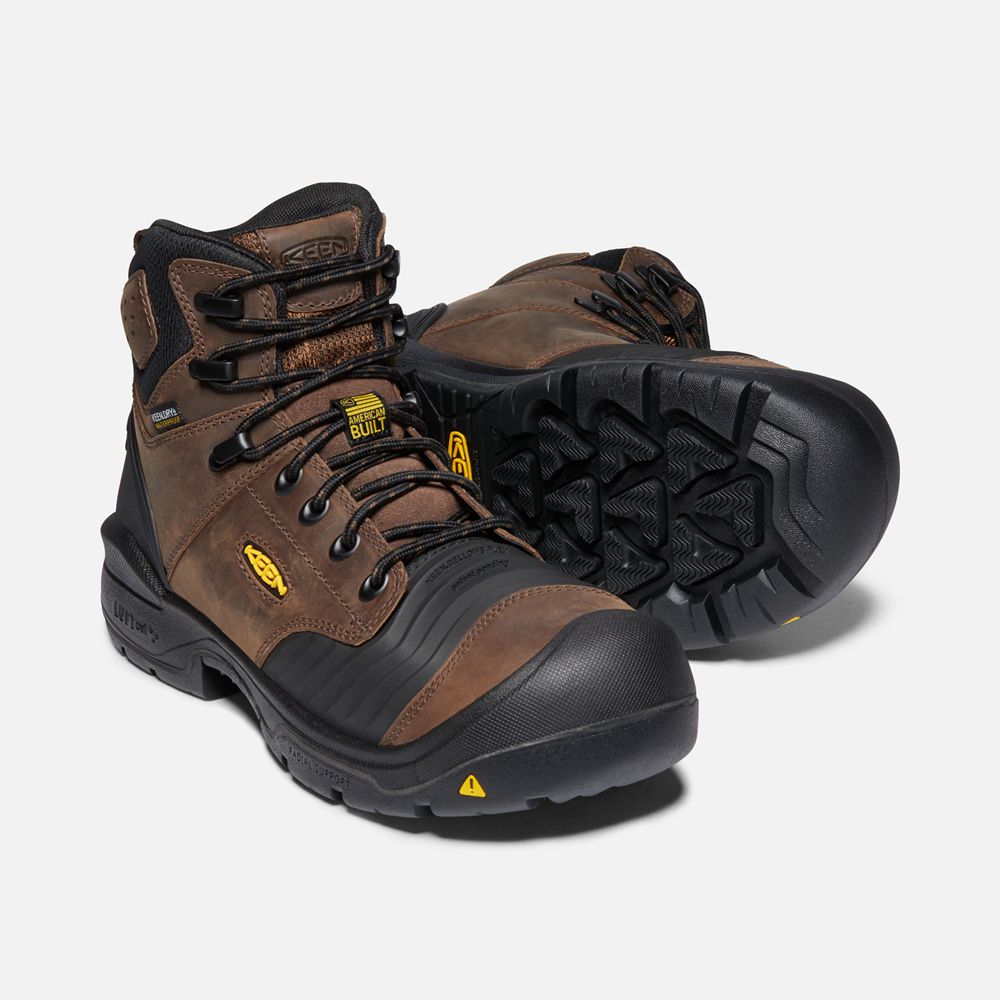 Botte de Travail Keen Homme Marron/Noir | Portland 6\" Waterproof (Carbon-Fiber Toe) | ZXCUN-7364